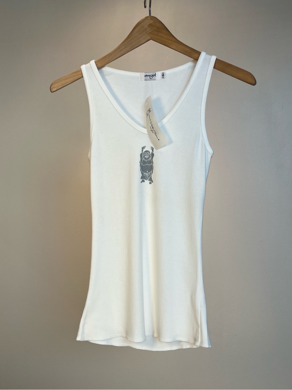 NWT OMgirl Hotel Gold Bali Buddha Rhinestone White Tank S